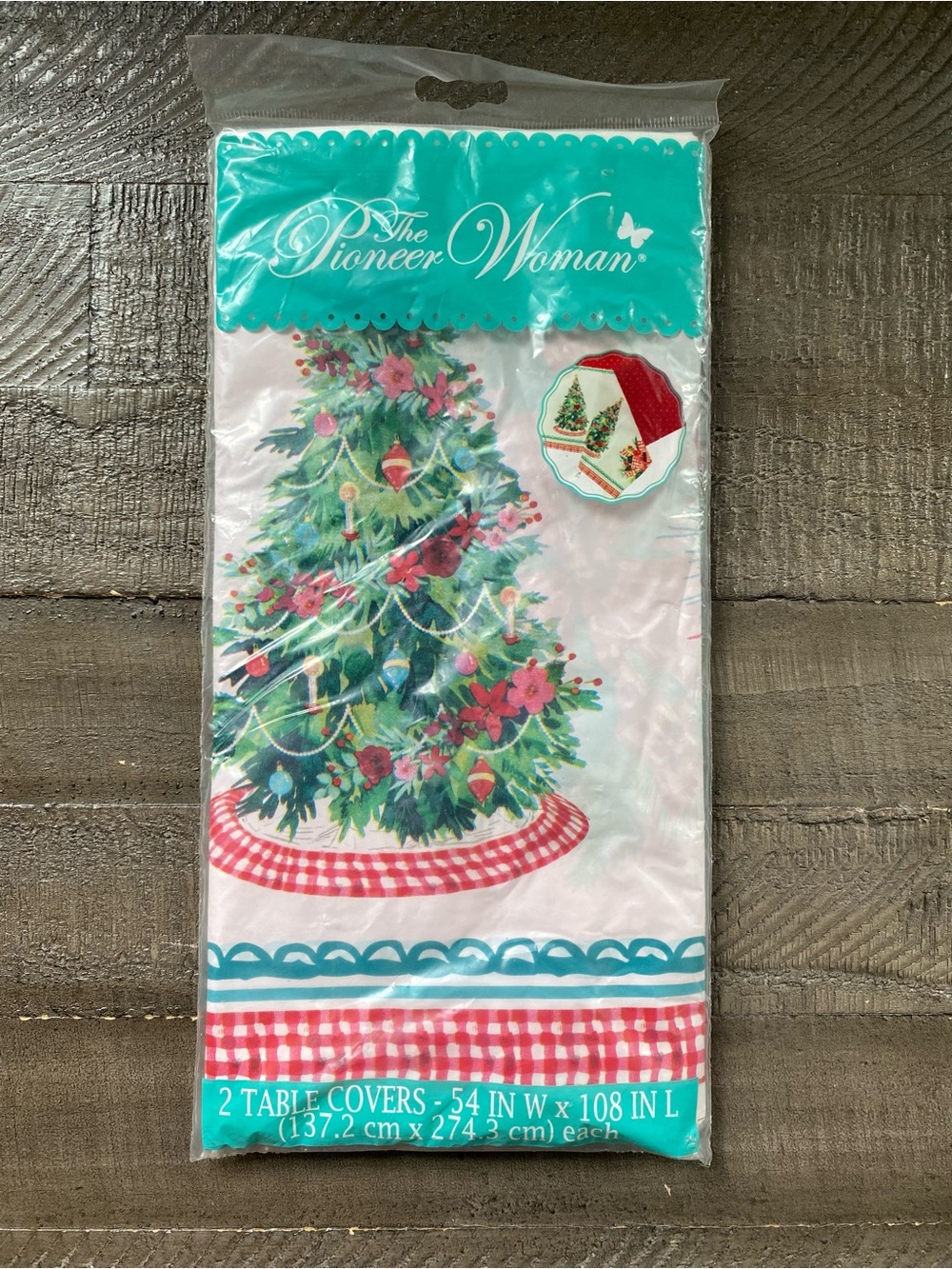 2 New The Pioneer Woman Christmas Table Covers 54x108” Gingham Plaid Disposable